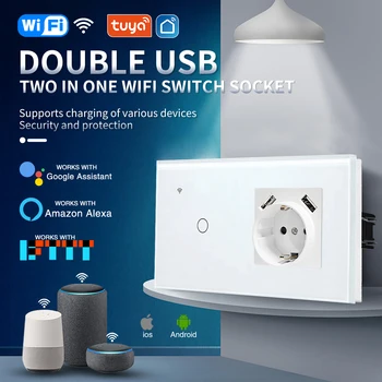 UBARO EU Standard Tuya Smart Wifi Wall Switch USB Type C Socket Combination Sensor Switches Work With Alexa Smart Life Tuya APP