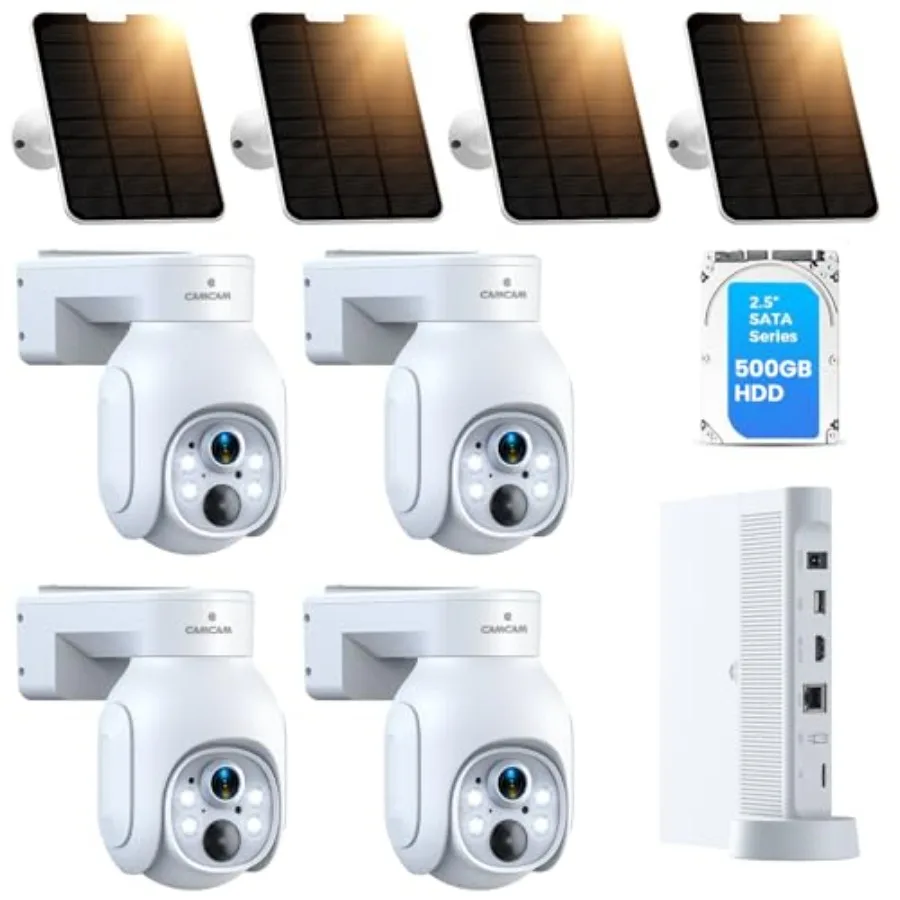 Outdoor solar security cameras with 2K resolution, aluminum alloy body, black finish, 360 pan tilt, color night vision, 500GB H
Outdoor solar security cameras with 2K resolution, aluminum alloy body, black finish, 360 pan tilt, color night vision, 500GB H