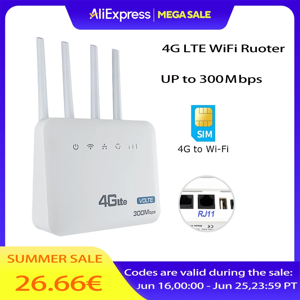 4G LTE WiFi Router WiFi 6 Modem 300Mbps 2.4 G With Wired Telephone Interface SIM Card Slot for Europe Africa Asia South Americ
4G LTE WiFi Router WiFi 6 Modem 300Mbps 2.4 G With Wired Telephone Interface SIM Card Slot for Europe Africa Asia South Americ