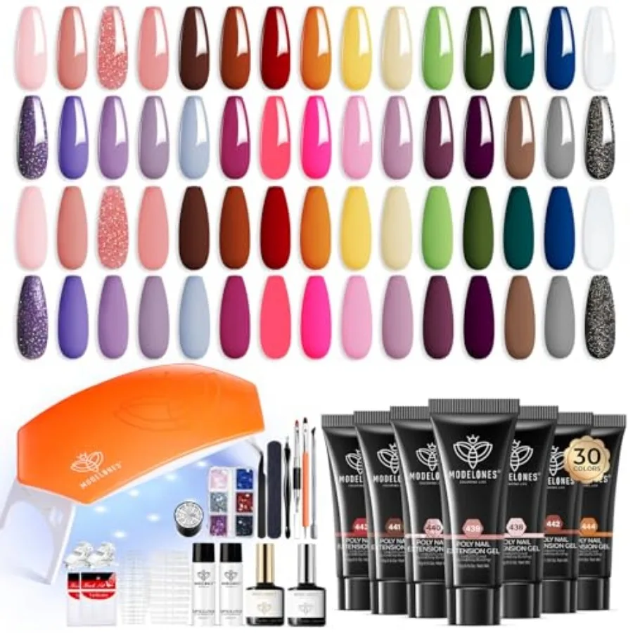 Poly Gel Nail Kit 30 Colors with 8 W Nail Lamp Pink Yellow Golden Nude Nail Forms Slip Solution Builder Thickening Manicure Too
Poly Gel Nail Kit 30 Colors with 8 W Nail Lamp Pink Yellow Golden Nude Nail Forms Slip Solution Builder Thickening Manicure Too