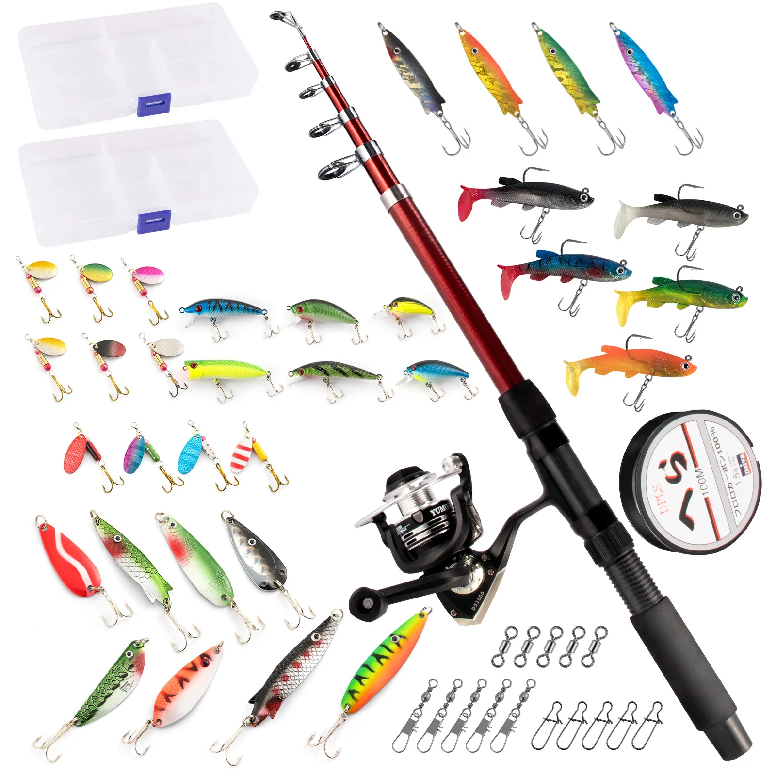 2.1m Fishing Rod and Reel Combo Full Kit Telescopic Rod with Spinning Reel 1000 Fishing Spinner Spoon Line for River Stream Pond
2.1m Fishing Rod and Reel Combo Full Kit Telescopic Rod with Spinning Reel 1000 Fishing Spinner Spoon Line for River Stream Pond