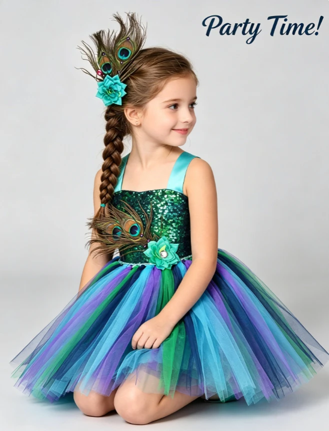 Girls Peacock Mesh Tutu Dress Sequin With Feather Headband For Kids Dance Holiday Birthday Stage Performance Halloween Fancy Set
Girls Peacock Mesh Tutu Dress Sequin With Feather Headband For Kids Dance Holiday Birthday Stage Performance Halloween Fancy Set