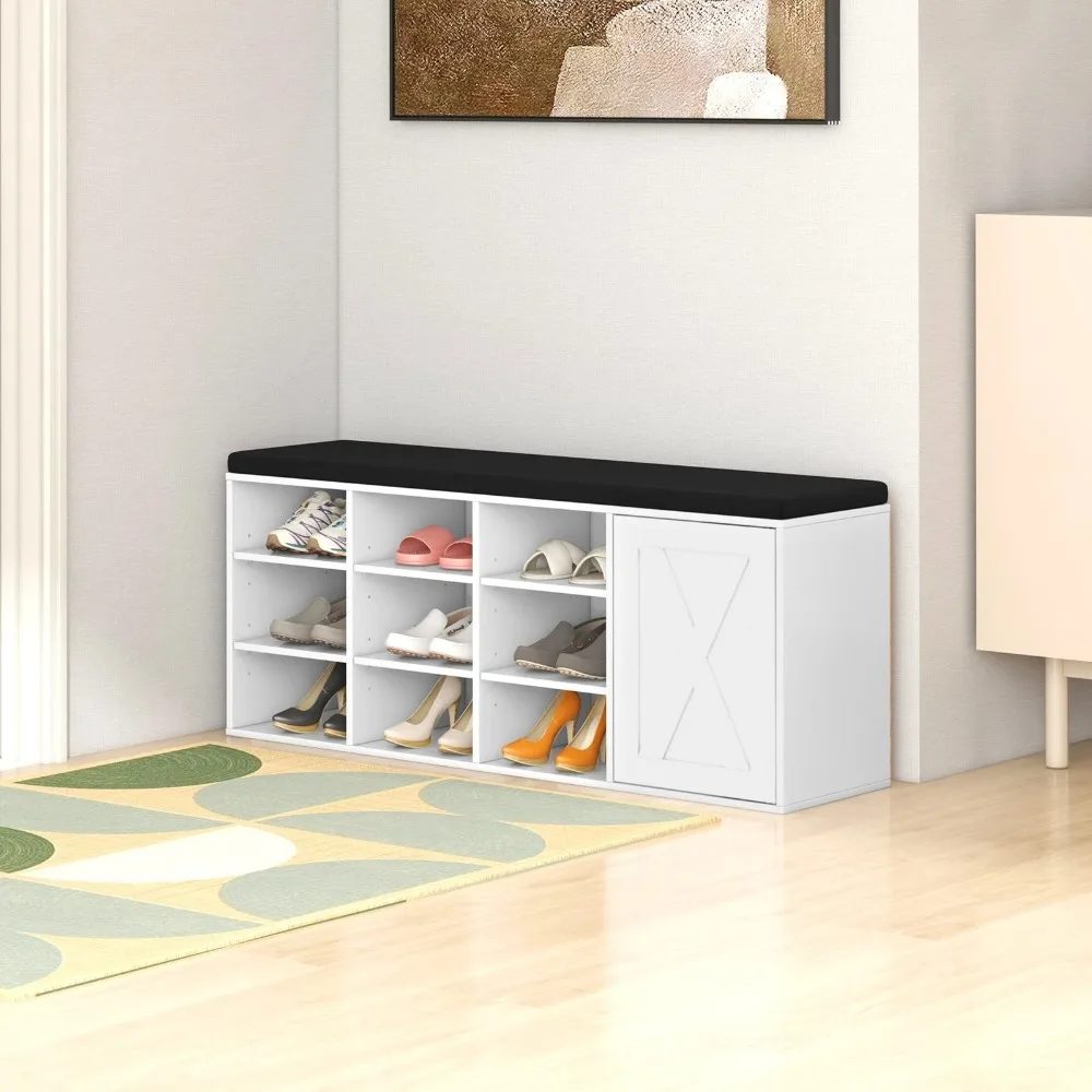 9-Rack Shoe Bench w/ Door Cabinet & 9 Racks & Sponge Padded Cushion White
9-Rack Shoe Bench w/ Door Cabinet & 9 Racks & Sponge Padded Cushion White