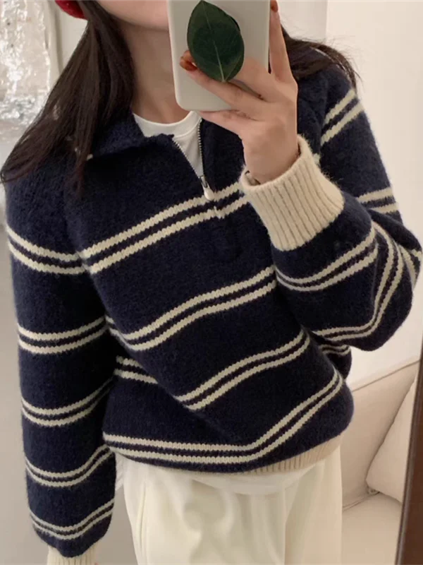 Thiened Spring f Zip Ne Soft Cozy Women's Top Casual Sle Striped Loose Fit Slimming Warm Knitted Sweater
Thiened Spring f Zip Ne Soft Cozy Women's Top Casual Sle Striped Loose Fit Slimming Warm Knitted Sweater