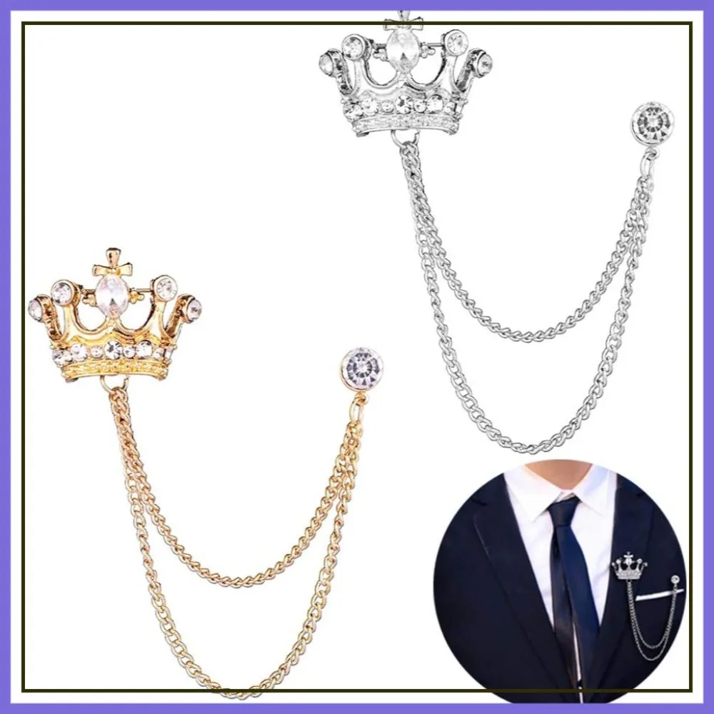2PCS Men's Crown Hanging Chain Brooch with Stone Detailing, Engraving, Metal Crystal, Suit Stud Lapel Pin, Vintage Rhinestone Breastpin Wedding Brooch Pin, Gold and Silver
2PCS Men's Crown Hanging Chain Brooch with Stone Detailing, Engraving, Metal Crystal, Suit Stud Lapel Pin, Vintage Rhinestone Breastpin Wedding Brooch Pin, Gold and Silver