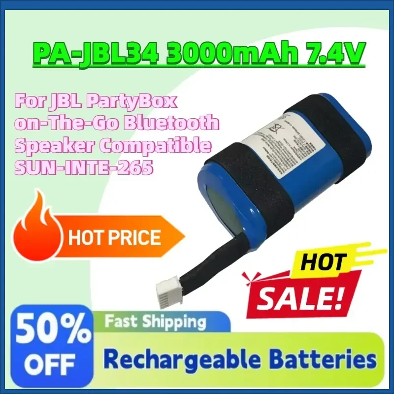 In Stock PA-JBL34 3000mAh 7.4V Rechargeable Batteries for JBL PartyBox on-The-Go Bluetooth Speaker Compatible SUN-INTE-265
In Stock PA-JBL34 3000mAh 7.4V Rechargeable Batteries for JBL PartyBox on-The-Go Bluetooth Speaker Compatible SUN-INTE-265