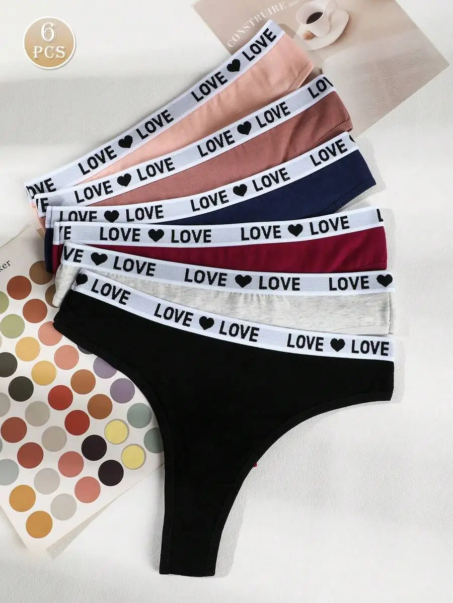 6pcs Women Seamless Thong Panties Mid-Waist Breathable Stretchy Lingerie With Love Print Waistband
6pcs Women Seamless Thong Panties Mid-Waist Breathable Stretchy Lingerie With Love Print Waistband