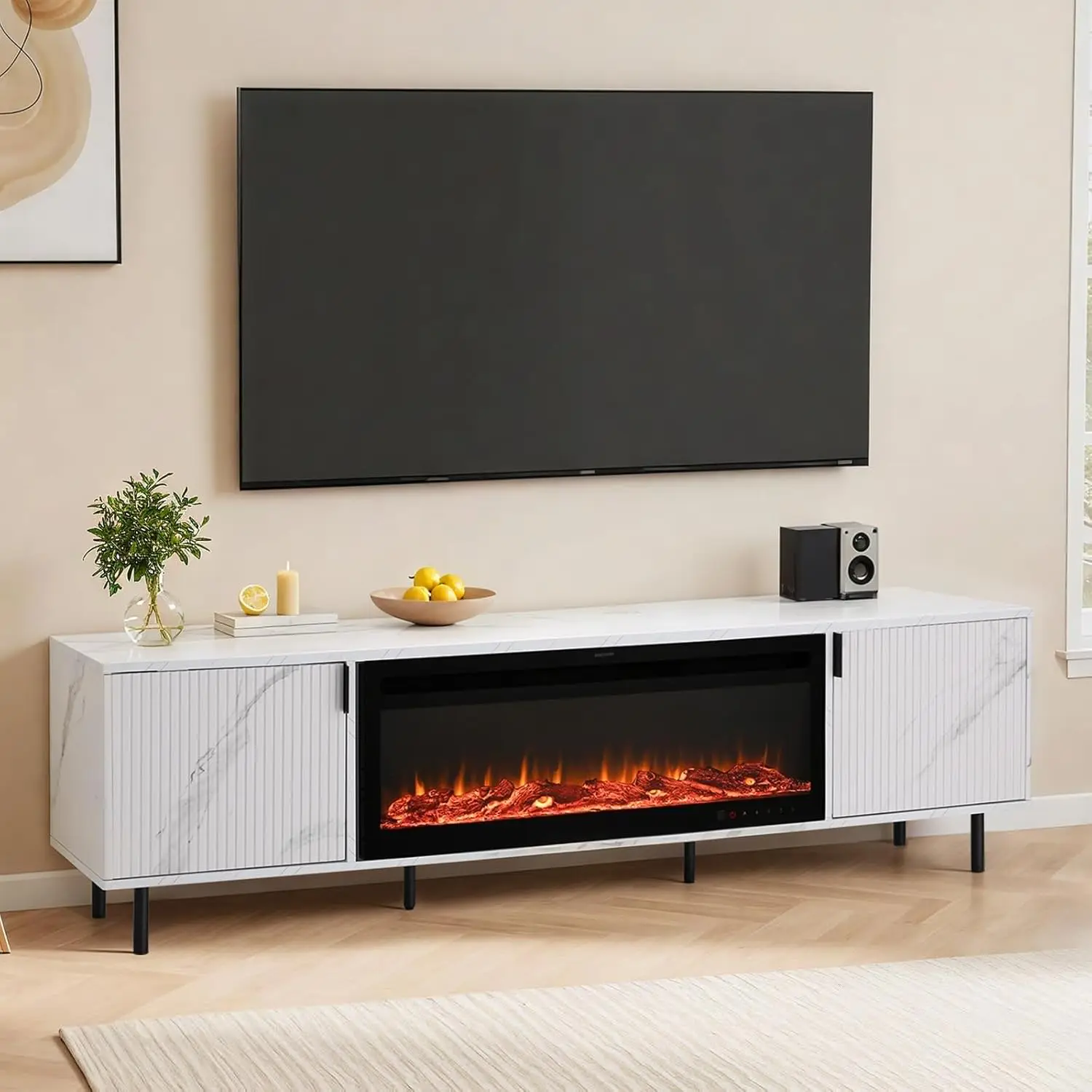 70" Fluted Fireplace TV Stand, Modern Entertainment Center with 36" Electric Fireplace, Media Console with Marble, Customized
70" Fluted Fireplace TV Stand, Modern Entertainment Center with 36" Electric Fireplace, Media Console with Marble, Customized