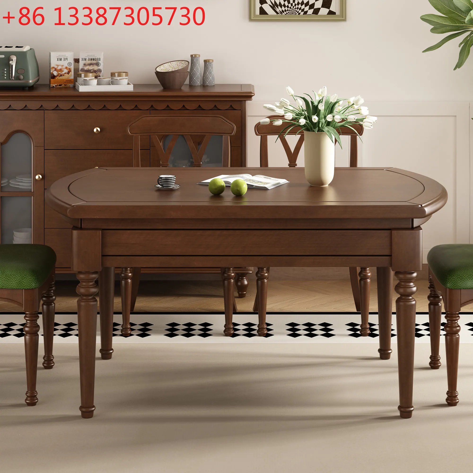 French retro solid wood dining table and chair combination home antique retractable folding round table
French retro solid wood dining table and chair combination home antique retractable folding round table