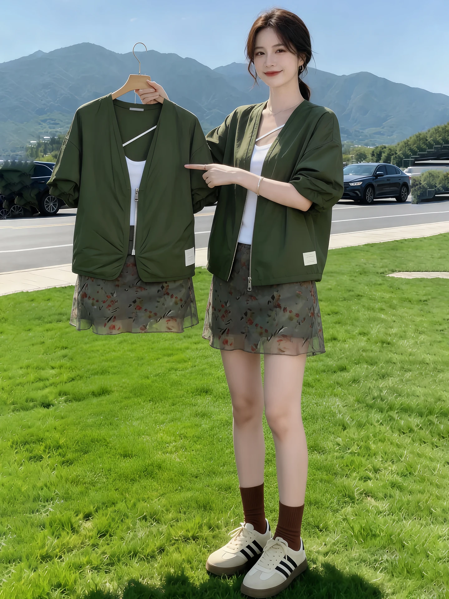 Fashionable Slimming Long Sleeve Zipper Jacket And Printed Short Skirt Set Summer 2026 Women's Commute Style High Waist V-Neck
Fashionable Slimming Long Sleeve Zipper Jacket And Printed Short Skirt Set Summer 2026 Women's Commute Style High Waist V-Neck