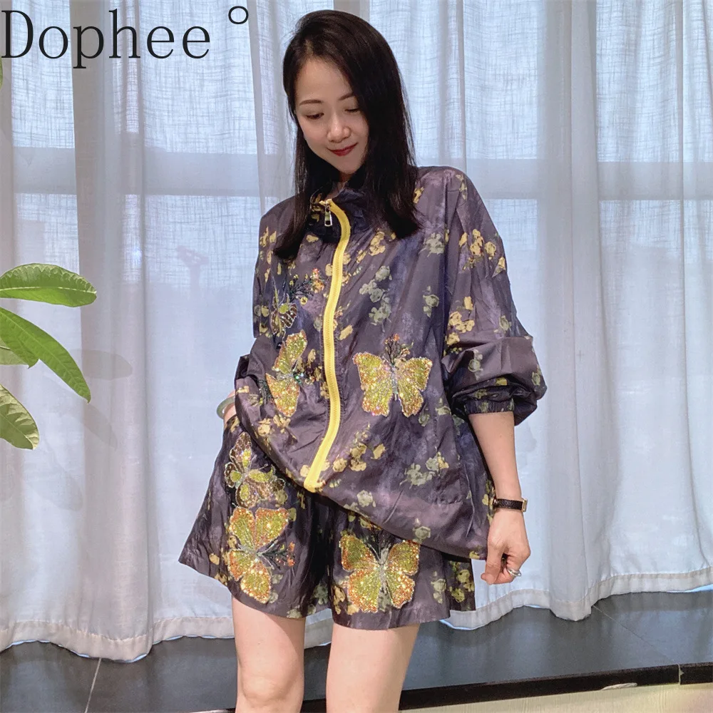 Lightweight Summer Women Sunscreen Suit Butterfly Hot Drilling Zip Long Sleeve Cardigans Coat + Loose Wide Leg Shorts Casual Set
Lightweight Summer Women Sunscreen Suit Butterfly Hot Drilling Zip Long Sleeve Cardigans Coat + Loose Wide Leg Shorts Casual Set