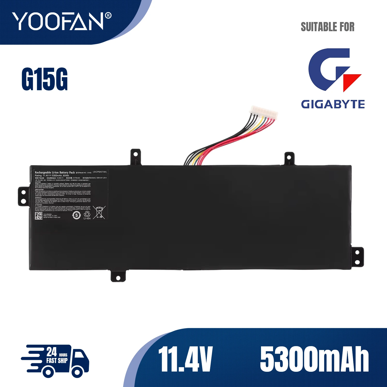 YOOFAN Bateria ordenador портативный G15G, 11,4 В, 60 Втч, для ThundeRobot 911, Targa T6A, T6C, T5TB, T6D, GIGABYTE, SabrePro
YOOFAN Bateria ordenador портативный G15G, 11,4 В, 60 Втч, для ThundeRobot 911, Targa T6A, T6C, T5TB, T6D, GIGABYTE, SabrePro