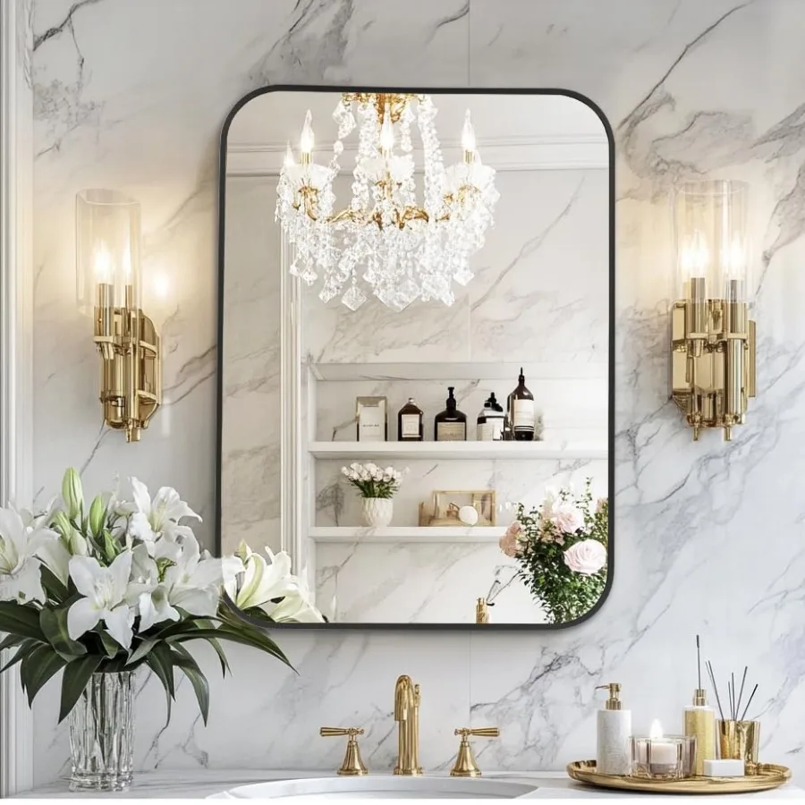 22x30 Inch Matte Bathroom Mirror, Rectangle Wall Mirror for Bathroom, Anti-Rust Frame and Tempered Glass, Hangs Horizontally/Ve
22x30 Inch Matte Bathroom Mirror, Rectangle Wall Mirror for Bathroom, Anti-Rust Frame and Tempered Glass, Hangs Horizontally/Ve