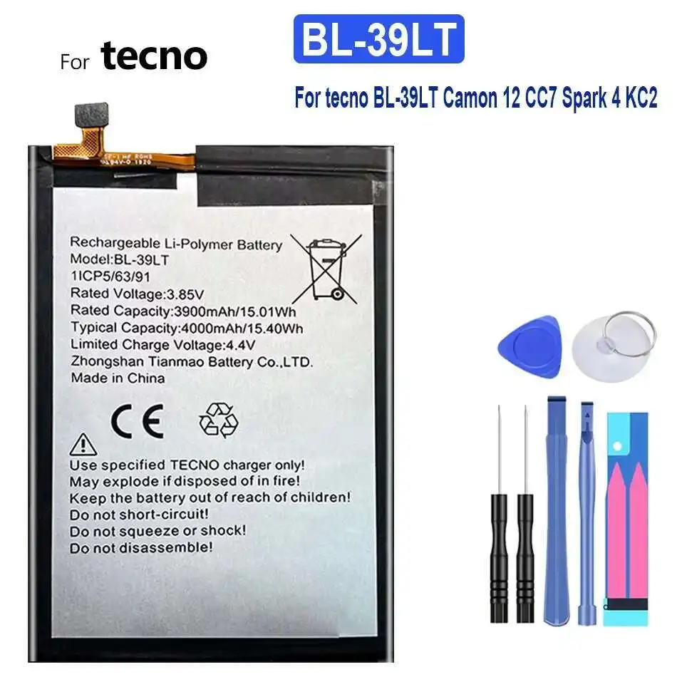 4000mAh Mobile Phone Battery Long-Lasting Performance Environmentally Friendly For Tecno BL-39LT Camon 12 CC7 Spark 4 KC2
4000mAh Mobile Phone Battery Long-Lasting Performance Environmentally Friendly For Tecno BL-39LT Camon 12 CC7 Spark 4 KC2