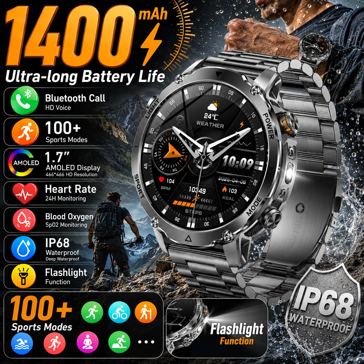 LIGE New 1400mAh Battery Smart Watch Bluetooth Call Waterproof Heart Rate Monitor Flashlight & SOS Light Sports Smartwatch Men
LIGE New 1400mAh Battery Smart Watch Bluetooth Call Waterproof Heart Rate Monitor Flashlight & SOS Light Sports Smartwatch Men