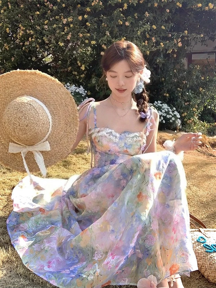 French Elegant Floral Strap Dress Women Sweet Beach Style Korean Fashion Clothing Evening Party Vintage Midi Dress Evening Party
French Elegant Floral Strap Dress Women Sweet Beach Style Korean Fashion Clothing Evening Party Vintage Midi Dress Evening Party