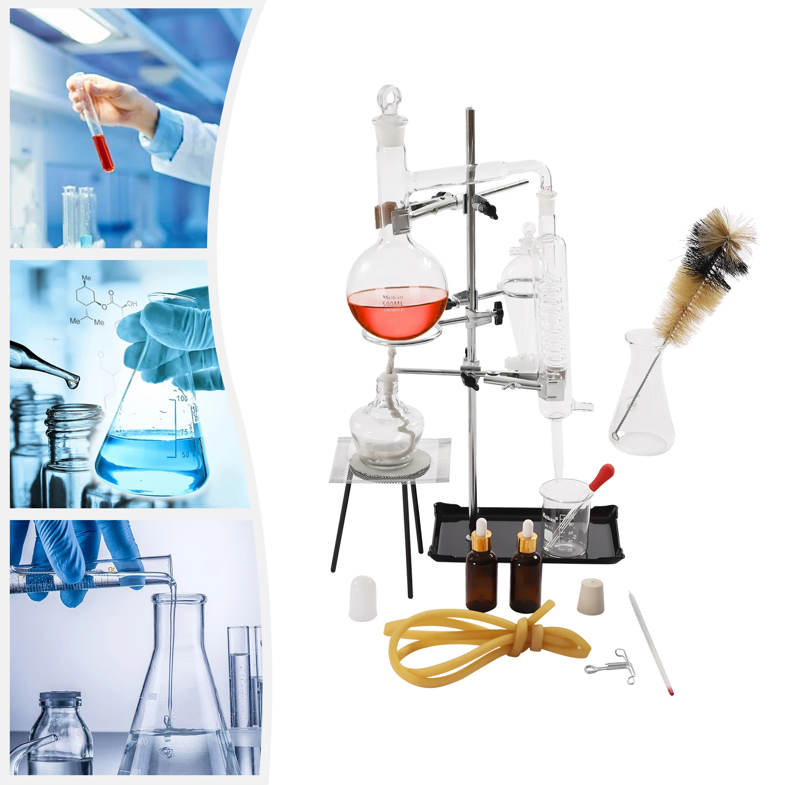500ml Distillation Apparatus for Home Glass Steam Distillation Apparatus Kit Distilling Set with Flask Essential Oil Extraction
500ml Distillation Apparatus for Home Glass Steam Distillation Apparatus Kit Distilling Set with Flask Essential Oil Extraction