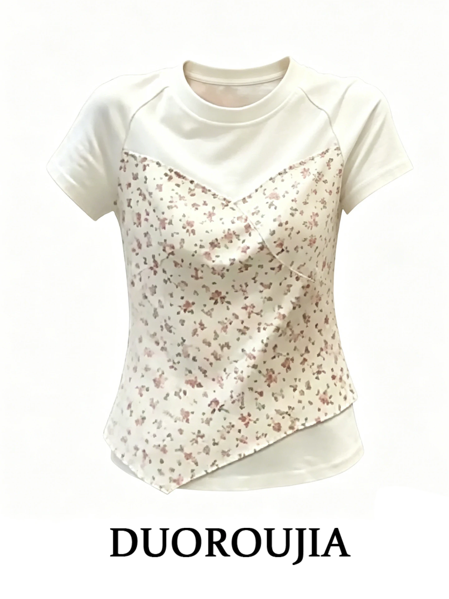 Sweet Floral Print Short Sleeve T-Shirt round Neck Splice Women's plus Size Korean Style Summer Top High Waist Printed Casual
Sweet Floral Print Short Sleeve T-Shirt round Neck Splice Women's plus Size Korean Style Summer Top High Waist Printed Casual