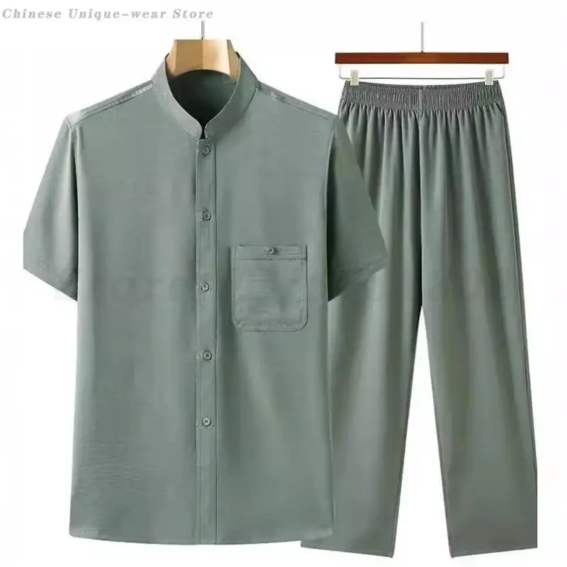 Ice Silk Summer Short Sleeve Tang Suit Two-Piece Martial Arts Tai Chi Costume Middle-Aged Elderly Men Chinese Style Hanfu Set
Ice Silk Summer Short Sleeve Tang Suit Two-Piece Martial Arts Tai Chi Costume Middle-Aged Elderly Men Chinese Style Hanfu Set