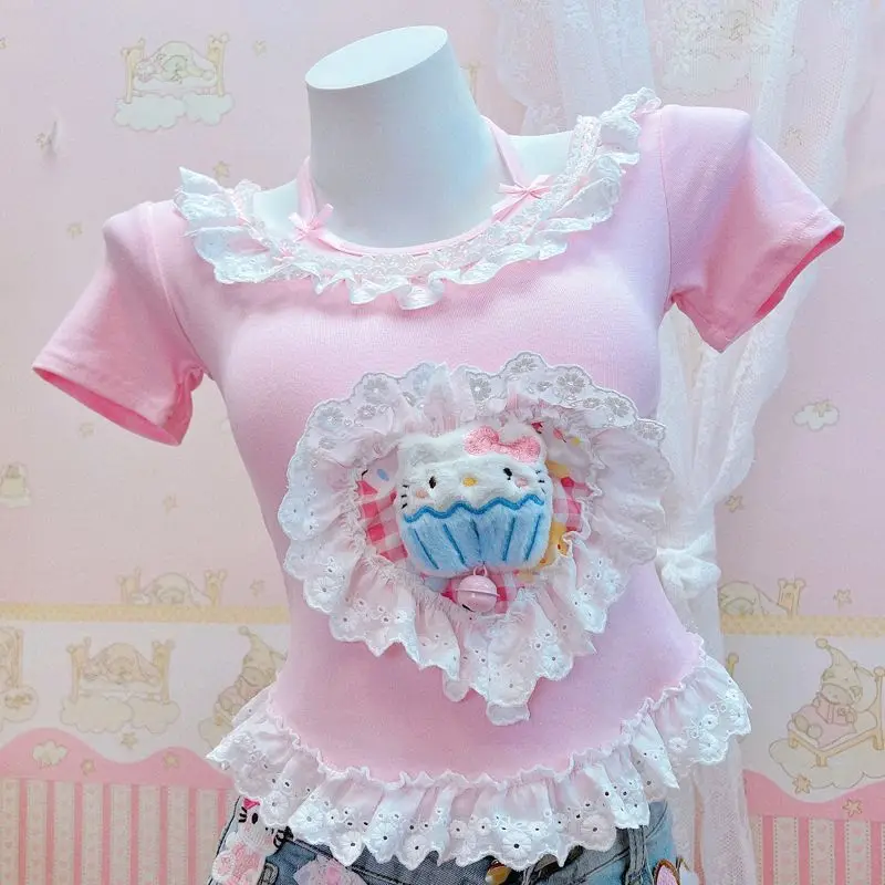 HelloKitty Original Handmade Design Sweet T Shirt Y2k Spicy Girl Pure Desire Sweet and Cute Lace Pink Short Sleeved Top clothing
HelloKitty Original Handmade Design Sweet T Shirt Y2k Spicy Girl Pure Desire Sweet and Cute Lace Pink Short Sleeved Top clothing