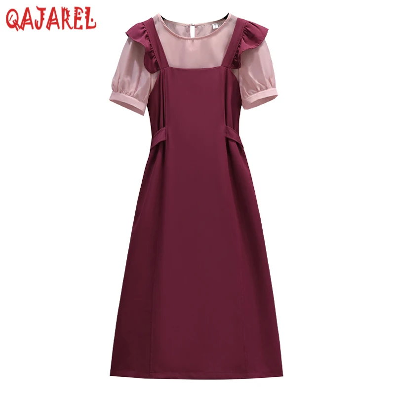 Summer Black Korean Vintage Hepburn Dress Sets Women Pink Chiffon T-Shirt+Red Ruffled Elegant Bodycon Strap Dress Two Piece Sets
Summer Black Korean Vintage Hepburn Dress Sets Women Pink Chiffon T-Shirt+Red Ruffled Elegant Bodycon Strap Dress Two Piece Sets