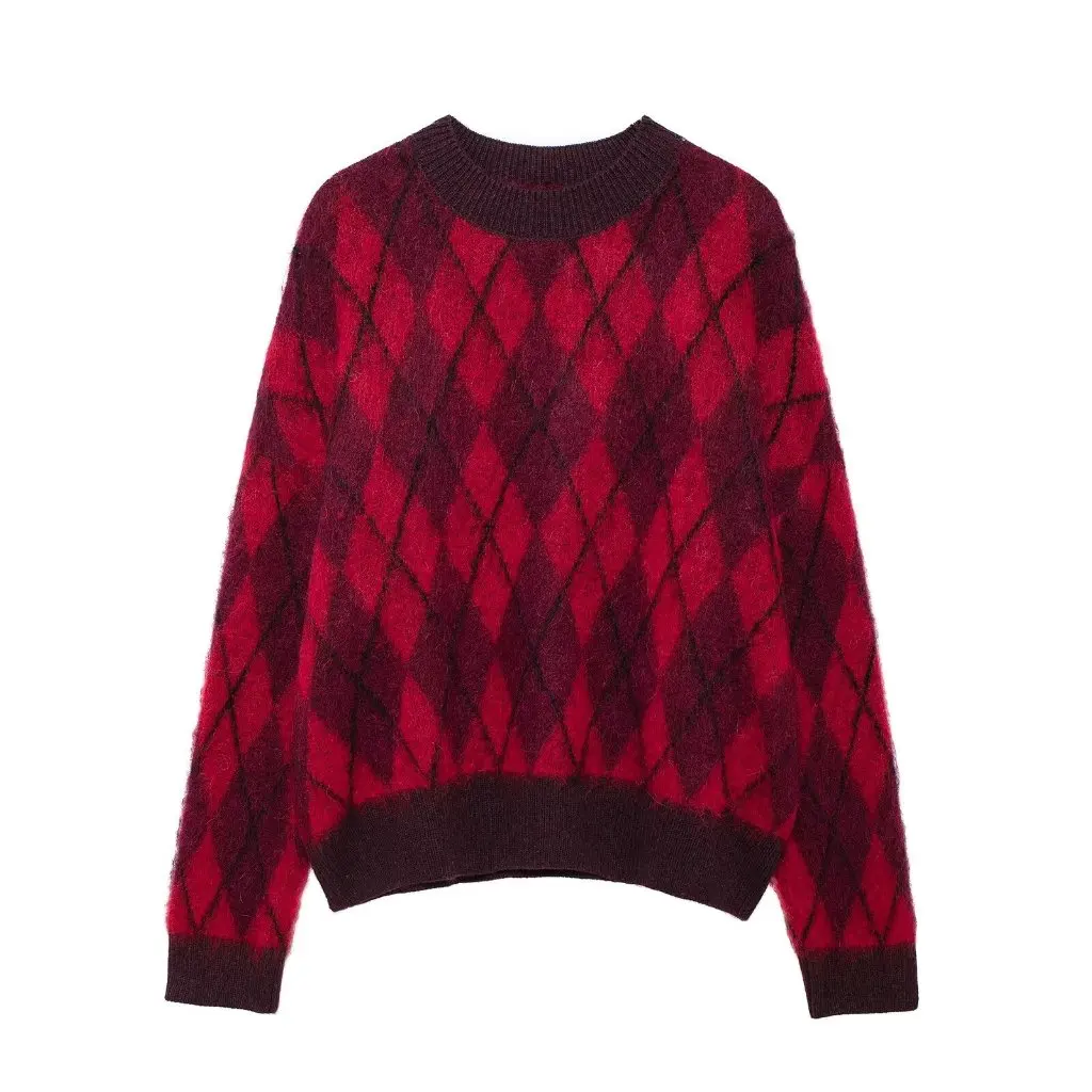 Women's Fashion round Neck Knitted Sweater Diamond Pattern Pullover Autumn Winter New Trade Europe US
Women's Fashion round Neck Knitted Sweater Diamond Pattern Pullover Autumn Winter New Trade Europe US