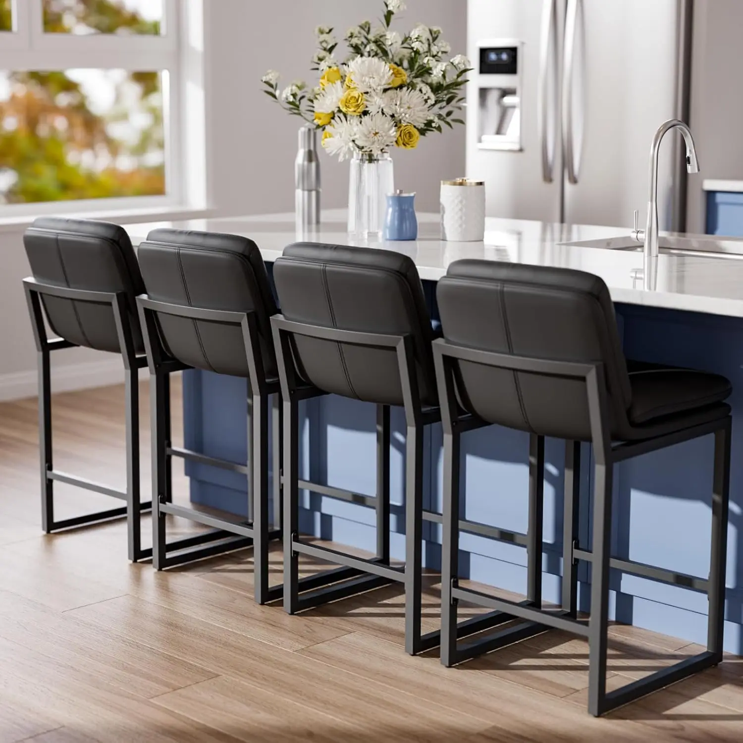 Black Bar Stools Set of 4, 26 inch Leather Counter Stools with Backs and Metal Frame, Counter Height Bar Stools for, Customized
Black Bar Stools Set of 4, 26 inch Leather Counter Stools with Backs and Metal Frame, Counter Height Bar Stools for, Customized