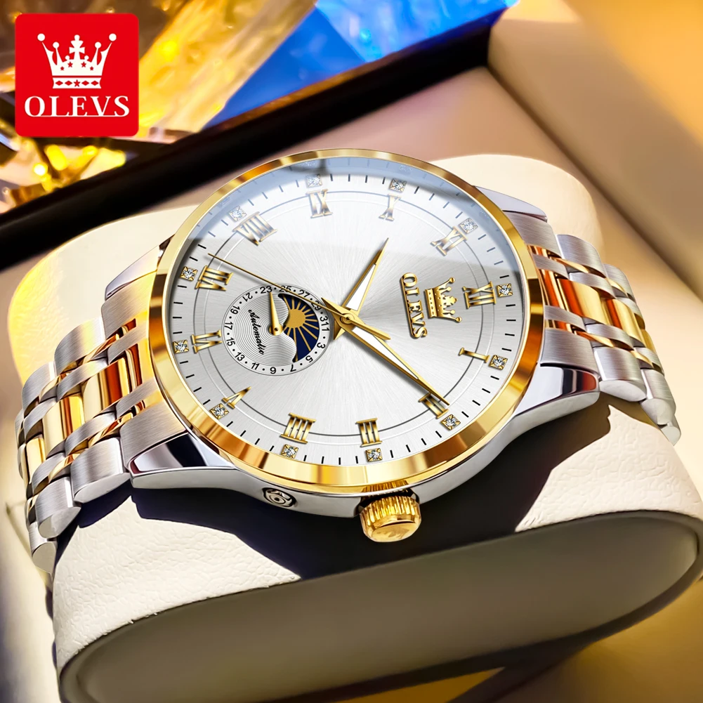 OLEVS Brand New Moon Phase Automatic Wristwatch Luxury Stainless Steel Mechanical Watch for Men Classic Waterproof Man Watch
OLEVS Brand New Moon Phase Automatic Wristwatch Luxury Stainless Steel Mechanical Watch for Men Classic Waterproof Man Watch