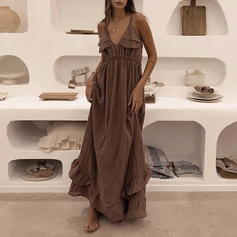 Typhaland Ruffled Sling Vacation Dress Women's Lace Up Sexy Plunge Casual Long Dress Fashion Summer 2026 Backless Dress Female
Typhaland Ruffled Sling Vacation Dress Women's Lace Up Sexy Plunge Casual Long Dress Fashion Summer 2026 Backless Dress Female