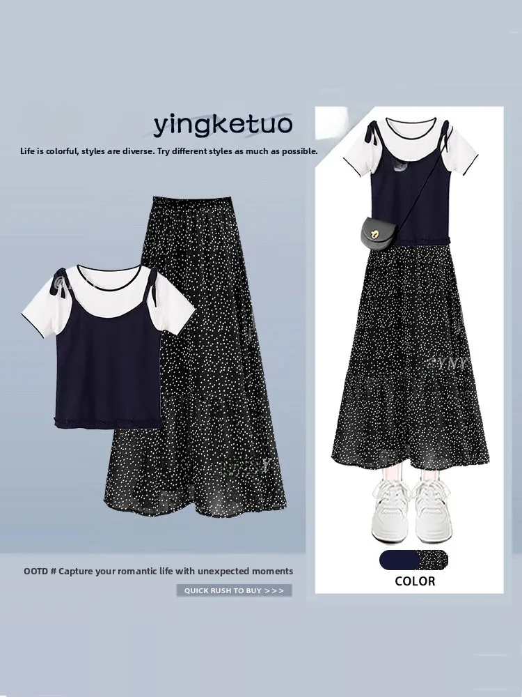 Summer Fashion High Waist Women's Outfit Set Gentle Blue Polka Dot Top And Skirt Two Piece Ensemble Versatile Elegant Style
Summer Fashion High Waist Women's Outfit Set Gentle Blue Polka Dot Top And Skirt Two Piece Ensemble Versatile Elegant Style