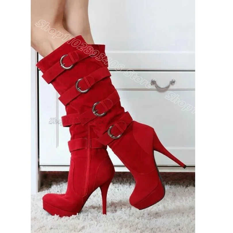 Red Flock Ankle Buckle Boots Platform New Stylish Solid Side Zipper British Style Women Party Casual Boots Zapatos Para Mujere
Red Flock Ankle Buckle Boots Platform New Stylish Solid Side Zipper British Style Women Party Casual Boots Zapatos Para Mujere