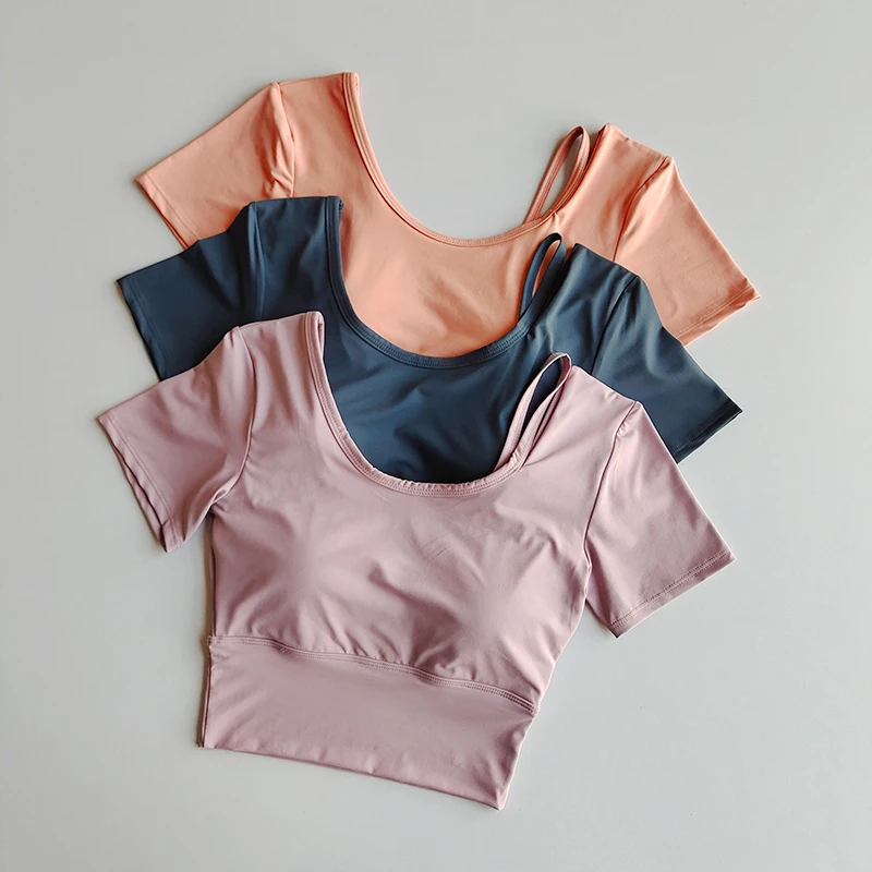 Fitness Yoga Tops Short-sleeve Womens Tight-fitting Beautiful Back Outer Wear Navel Sports Breathable Running Top Womens T-shirt
Fitness Yoga Tops Short-sleeve Womens Tight-fitting Beautiful Back Outer Wear Navel Sports Breathable Running Top Womens T-shirt