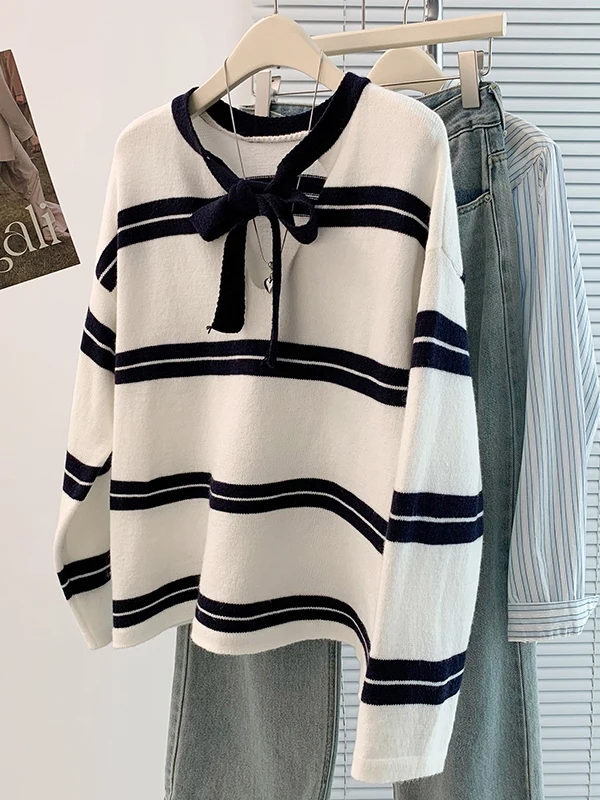 Casual Sle Striped Knot Sweater Jaet Women's Loose Fit Autumn Winter New Faion Age Reduction Versatile Outerwear
Casual Sle Striped Knot Sweater Jaet Women's Loose Fit Autumn Winter New Faion Age Reduction Versatile Outerwear