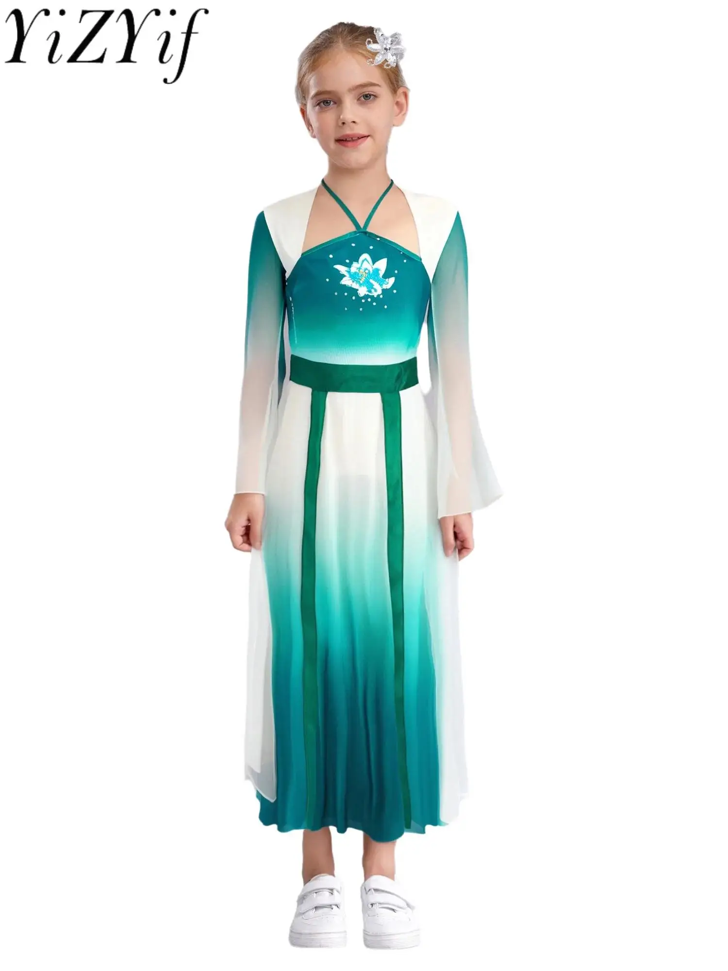 Girls Lyrical Traditional Classical Dance Performance Dress Classical Lotus Embroidery Dress with Pants Belt And Headwear Sets
Girls Lyrical Traditional Classical Dance Performance Dress Classical Lotus Embroidery Dress with Pants Belt And Headwear Sets