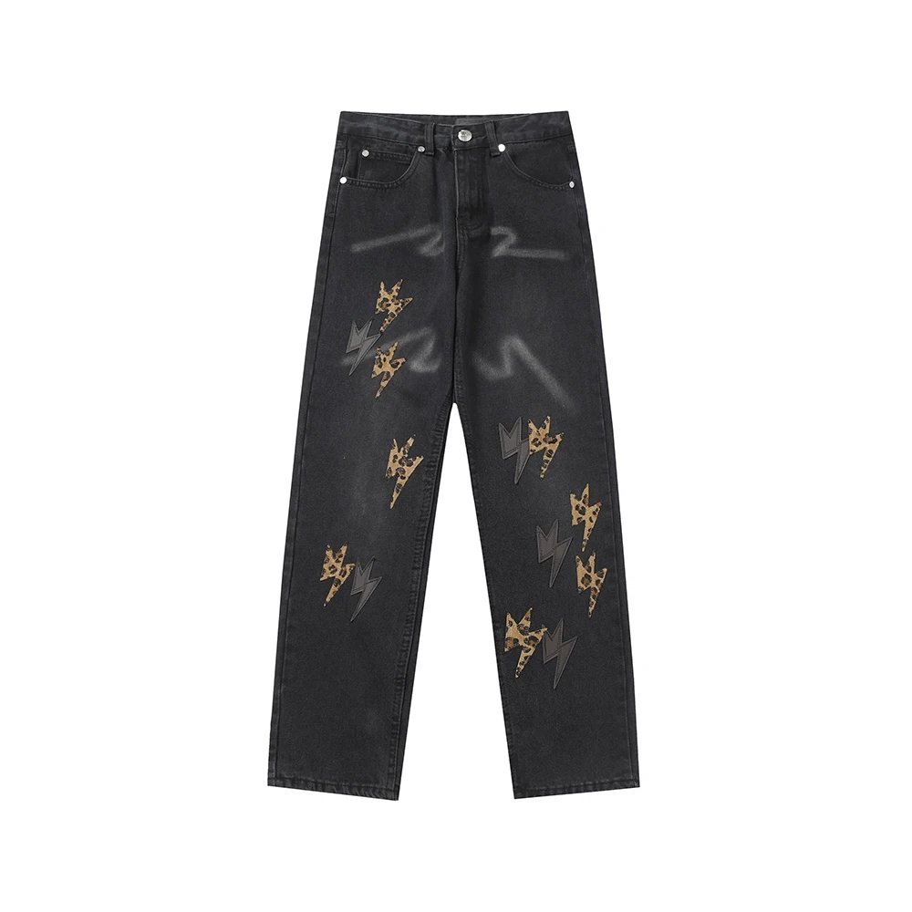 Vintage Leopard Pu Leather Embroidery Black Jeans Pants for Men Origianl Washed Baggy Denim Trousers Oversized Loose Cargos
Vintage Leopard Pu Leather Embroidery Black Jeans Pants for Men Origianl Washed Baggy Denim Trousers Oversized Loose Cargos