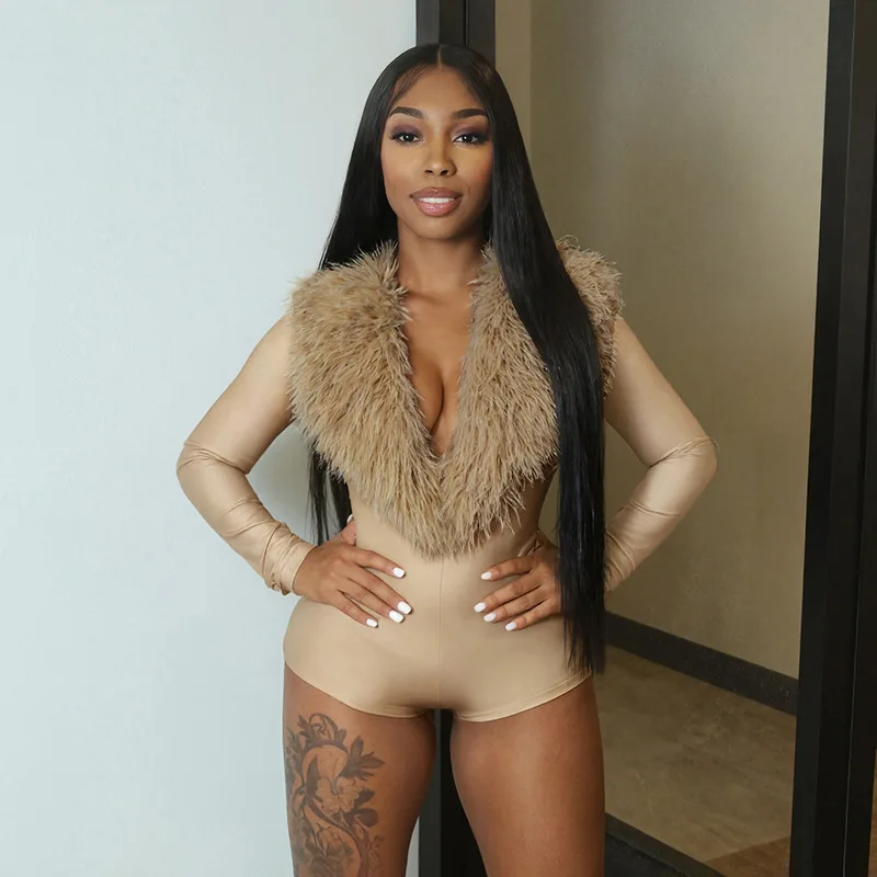 Women Full Sleeve Luxury Fur Deep V Collar Romper Sexy Skinny Fitness Activity Streetwear Hipster Workout Playsuit
Women Full Sleeve Luxury Fur Deep V Collar Romper Sexy Skinny Fitness Activity Streetwear Hipster Workout Playsuit