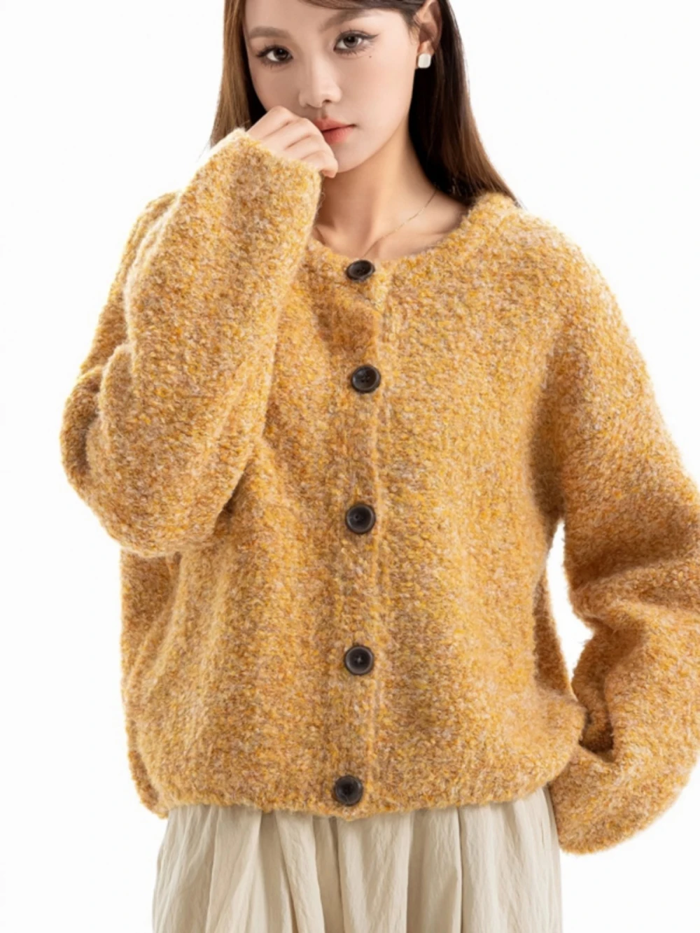 Yellow Short Women's Outerwear Lazy Style Open Cardigan Knitted Sweater Comfortable Korean Version Polyester Fiber Long Sleeve
Yellow Short Women's Outerwear Lazy Style Open Cardigan Knitted Sweater Comfortable Korean Version Polyester Fiber Long Sleeve