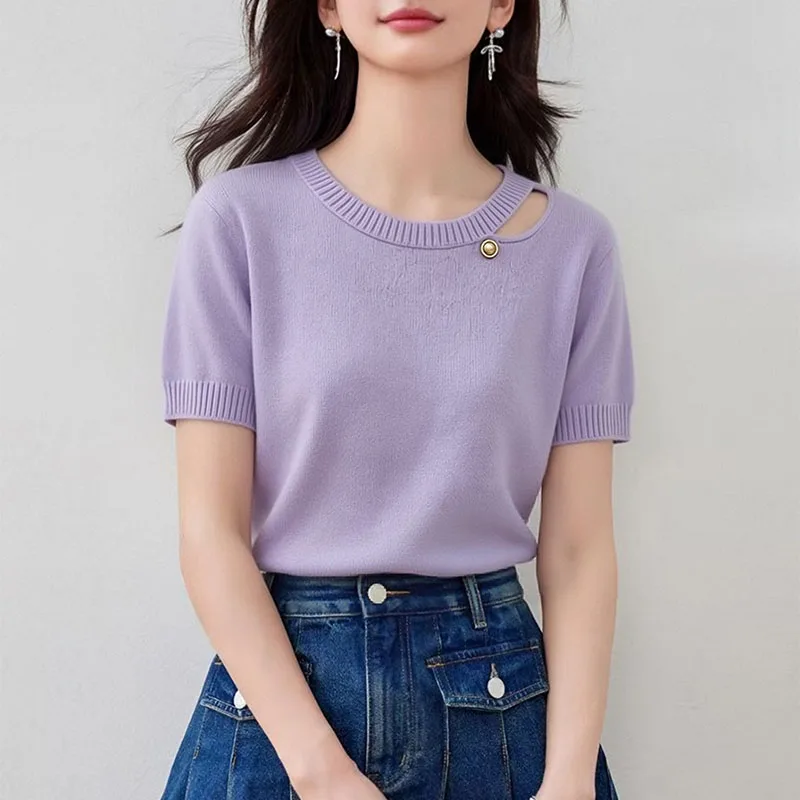 Knitted Sweater Women Pullovers New Summer O-Neck Knitwears Knit Sweater Pullover Women Tops Short Sleeve Sueter Feminino Q5047
Knitted Sweater Women Pullovers New Summer O-Neck Knitwears Knit Sweater Pullover Women Tops Short Sleeve Sueter Feminino Q5047