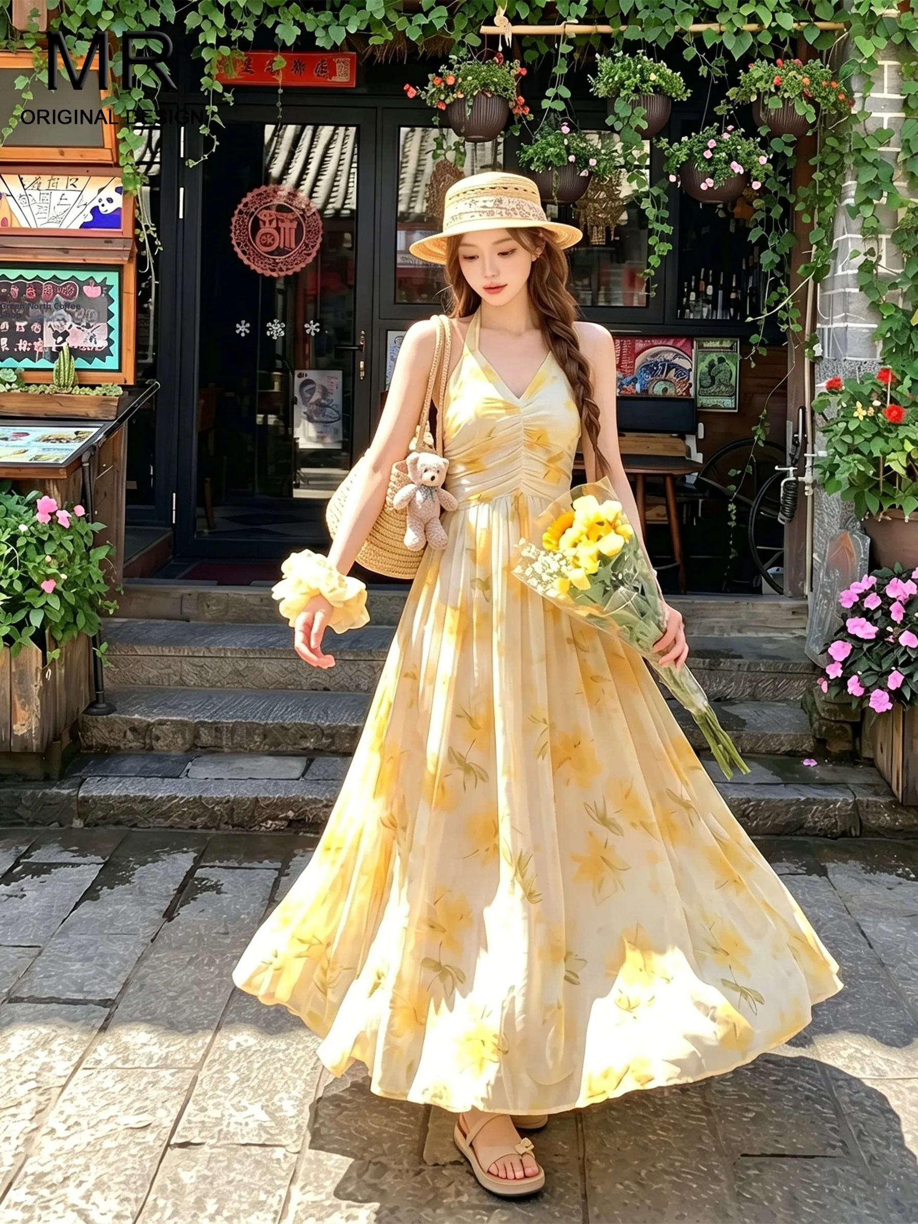 Elegant Yellow V-Neck Long Dress Women's Summer New Style Floral Print Casual High Waist Gown Comfortable Mid-Thick Fabric
Elegant Yellow V-Neck Long Dress Women's Summer New Style Floral Print Casual High Waist Gown Comfortable Mid-Thick Fabric