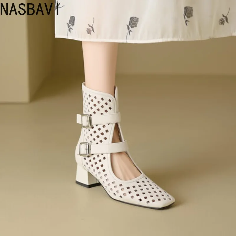 NASBAVI Summer Thick Heels Woman Boots Round Toe Mesh Grid Cutouts Ankle Boots Lace-up High Heel Shoes Black Nude Open Toe
NASBAVI Summer Thick Heels Woman Boots Round Toe Mesh Grid Cutouts Ankle Boots Lace-up High Heel Shoes Black Nude Open Toe