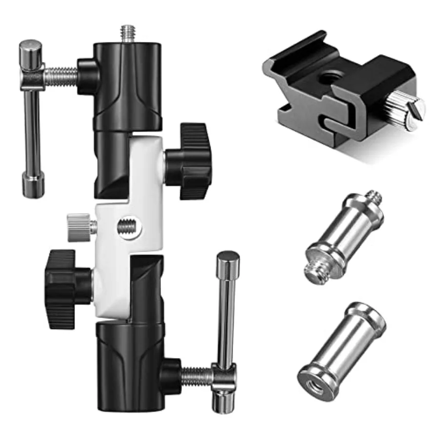 Flash Bracket U-Shape, 180° Adjustable Swivel Umbrella Softbox Holder with 1/4" to 3/8" Screw andNut Adapter and Cold Shoe Moun
Flash Bracket U-Shape, 180° Adjustable Swivel Umbrella Softbox Holder with 1/4" to 3/8" Screw andNut Adapter and Cold Shoe Moun