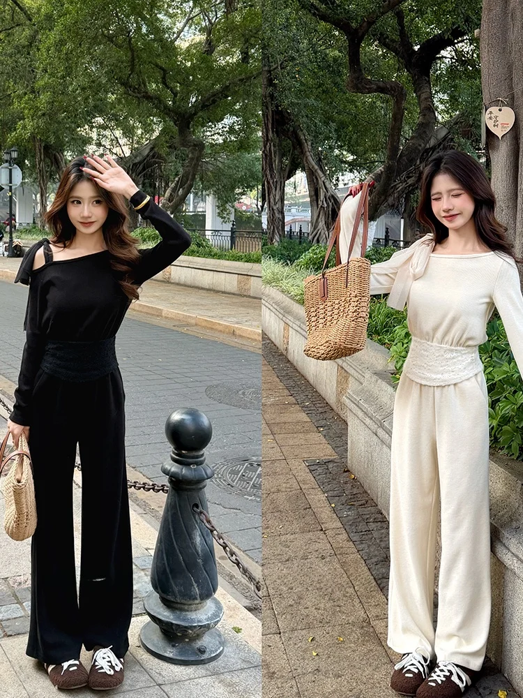 High Waist Wide Leg Pants Two-Piece Set with Lace Splicing Asymmetrical Shoulder Bow-Tie Top And Pants for Women Fashionable ...
High Waist Wide Leg Pants Two-Piece Set with Lace Splicing Asymmetrical Shoulder Bow-Tie Top And Pants for Women Fashionable ...