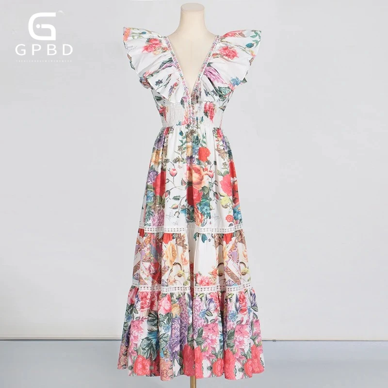 Print Hollow Out Spliced Ruffles Dresses For Women V Neck Short Sleeve Backless High Waist Temperament Chic Dress Female New
Print Hollow Out Spliced Ruffles Dresses For Women V Neck Short Sleeve Backless High Waist Temperament Chic Dress Female New