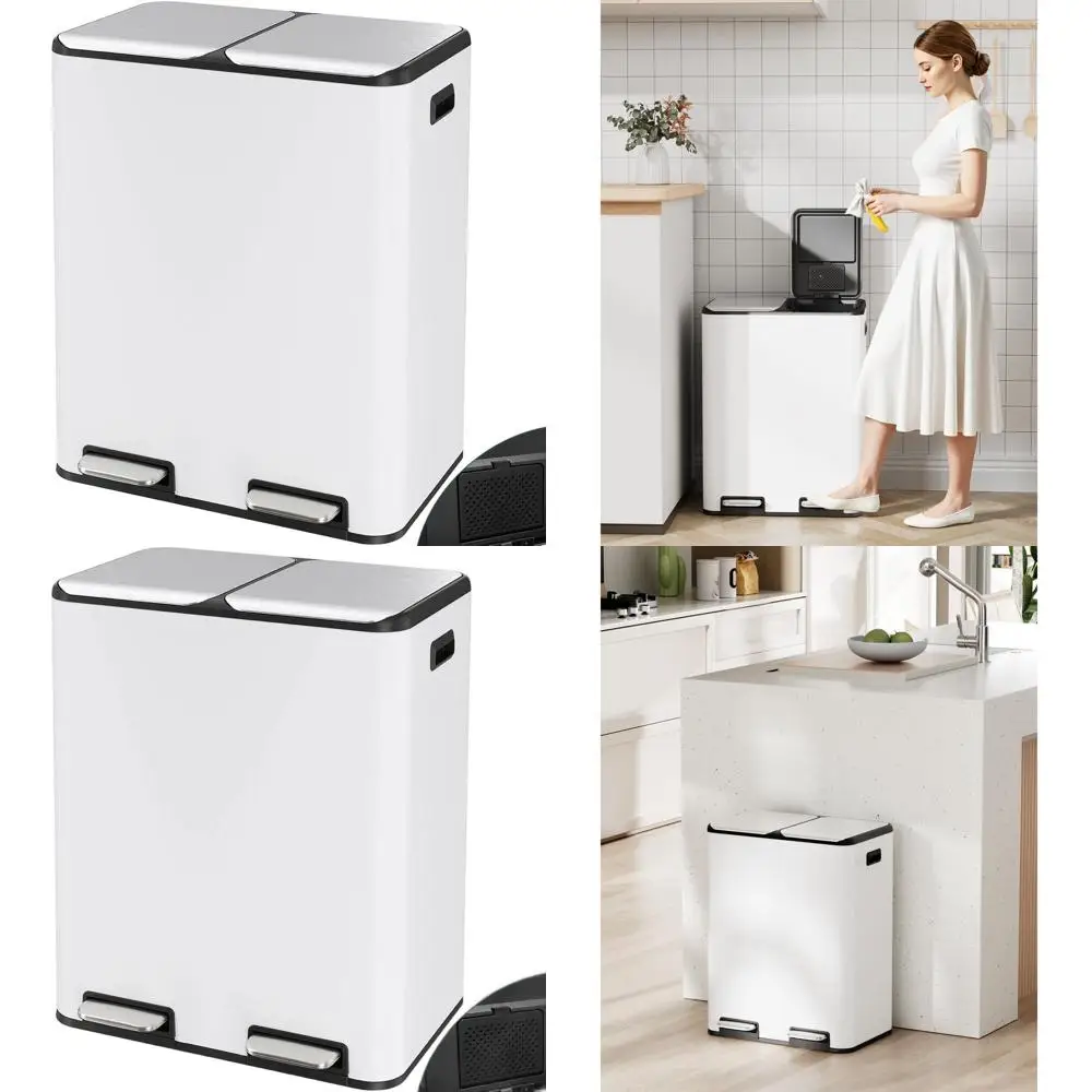16-Gallon Dual Compartment Trash Can with Odor Control, Hands-Free Lid, and Tilt-Out Lid for Kitchen and Recycling
16-Gallon Dual Compartment Trash Can with Odor Control, Hands-Free Lid, and Tilt-Out Lid for Kitchen and Recycling