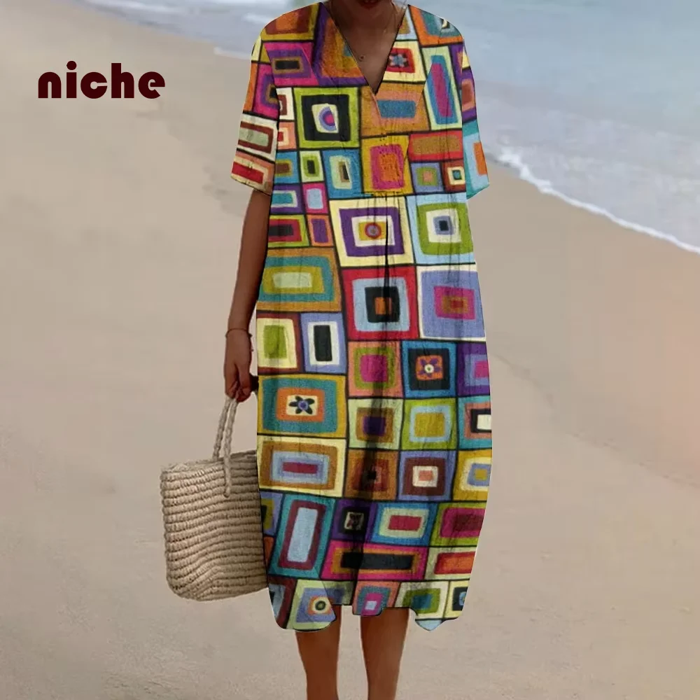 Color Geometric Pattern Graphic Print Women's Dress High Quality Cotton And Linen Soft Comfortable Fashion New Beach Dress
Color Geometric Pattern Graphic Print Women's Dress High Quality Cotton And Linen Soft Comfortable Fashion New Beach Dress
