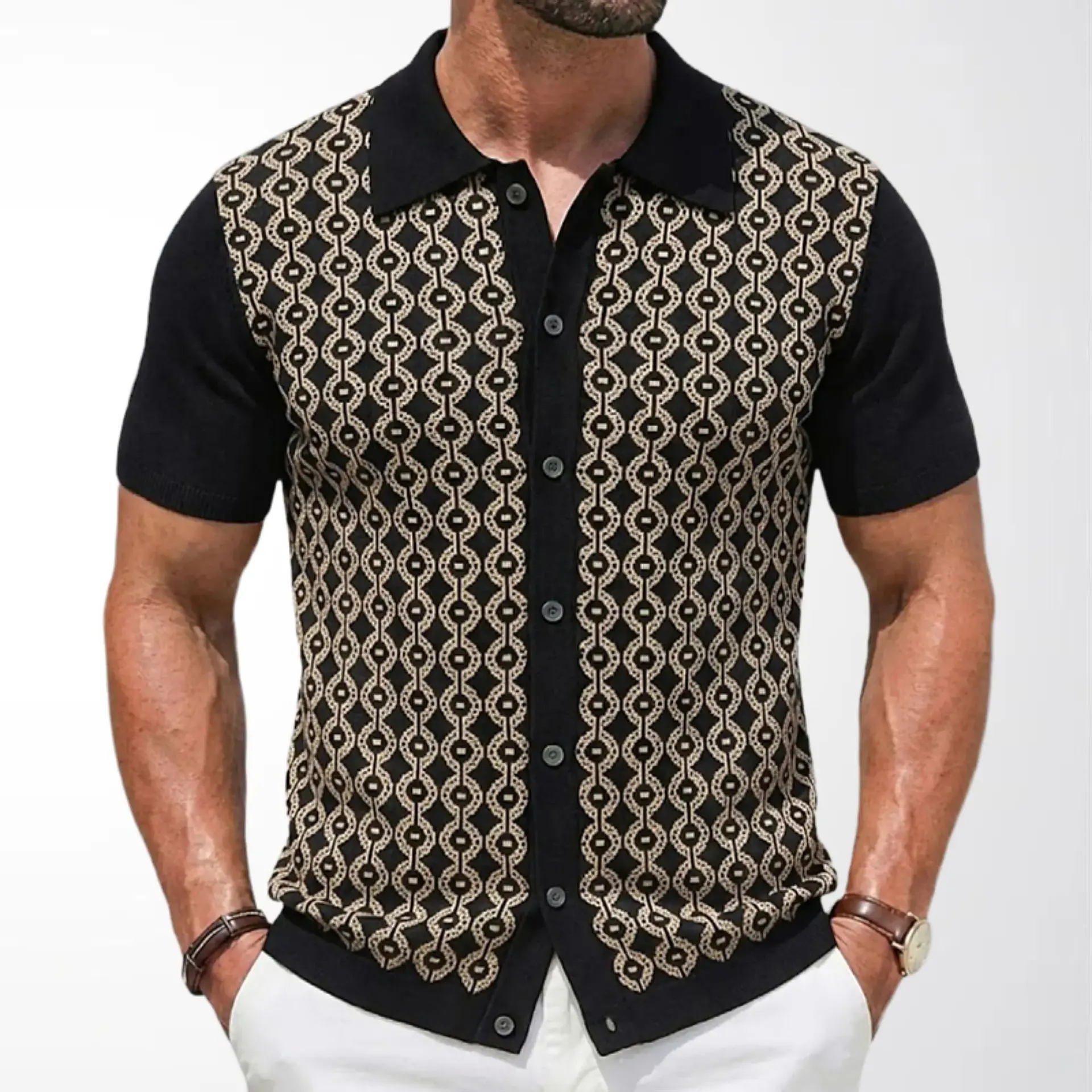 Men's Clothing, Summer Ice Silk Short-sleeved Knitted Sweater, Lapel Jacquard Cardigan Polo Shirt Mens Shirts
Men's Clothing, Summer Ice Silk Short-sleeved Knitted Sweater, Lapel Jacquard Cardigan Polo Shirt Mens Shirts