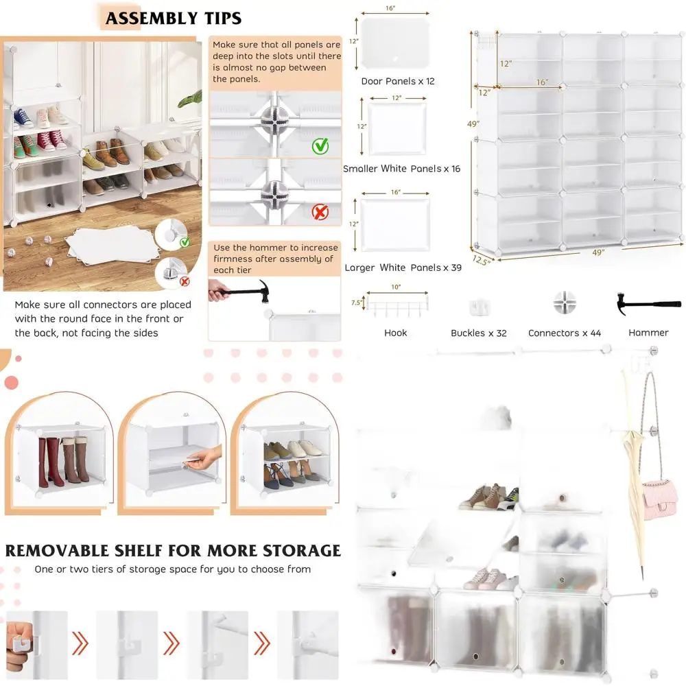 Органайзер для обуви на 48 пар с 12 ячейками, съемными полками, 5 крючками, для самостоятельной сборки, для прихожей, белый
Органайзер для обуви на 48 пар с 12 ячейками, съемными полками, 5 крючками, для самостоятельной сборки, для прихожей, белый