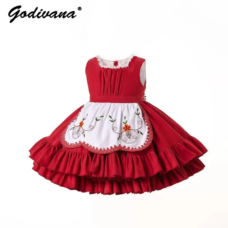 Baby Girls Lolita Spanish Court Princess Dress Kids High End Embroidery Lace Collar Sleeveless Ruffle Trim Birthday Party Gown
Baby Girls Lolita Spanish Court Princess Dress Kids High End Embroidery Lace Collar Sleeveless Ruffle Trim Birthday Party Gown