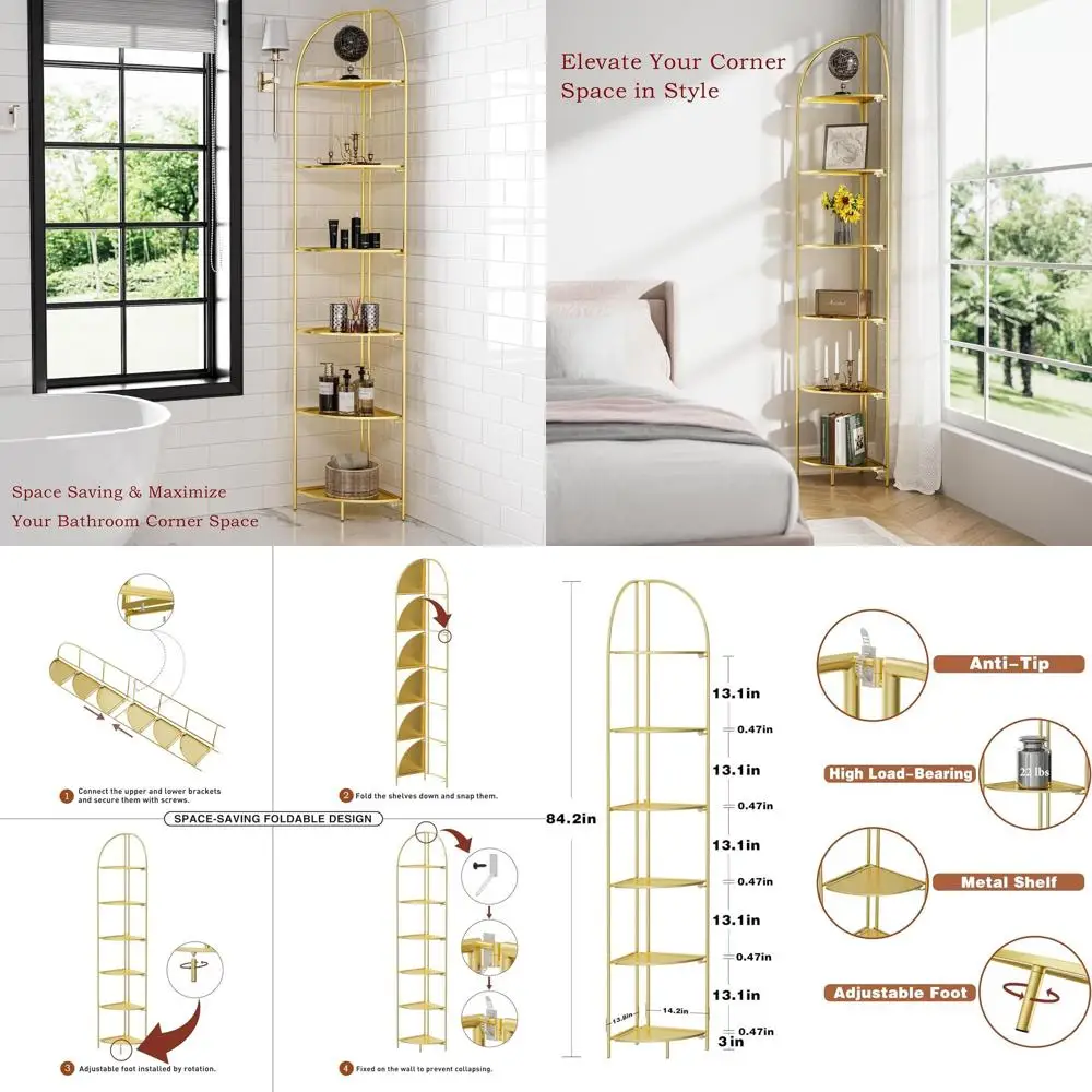 6-Tier Metal Plant Stand with Gold Accents and Shelves, Versatile Display Rack for Living Room, Bedroom, or Bathroom
6-Tier Metal Plant Stand with Gold Accents and Shelves, Versatile Display Rack for Living Room, Bedroom, or Bathroom