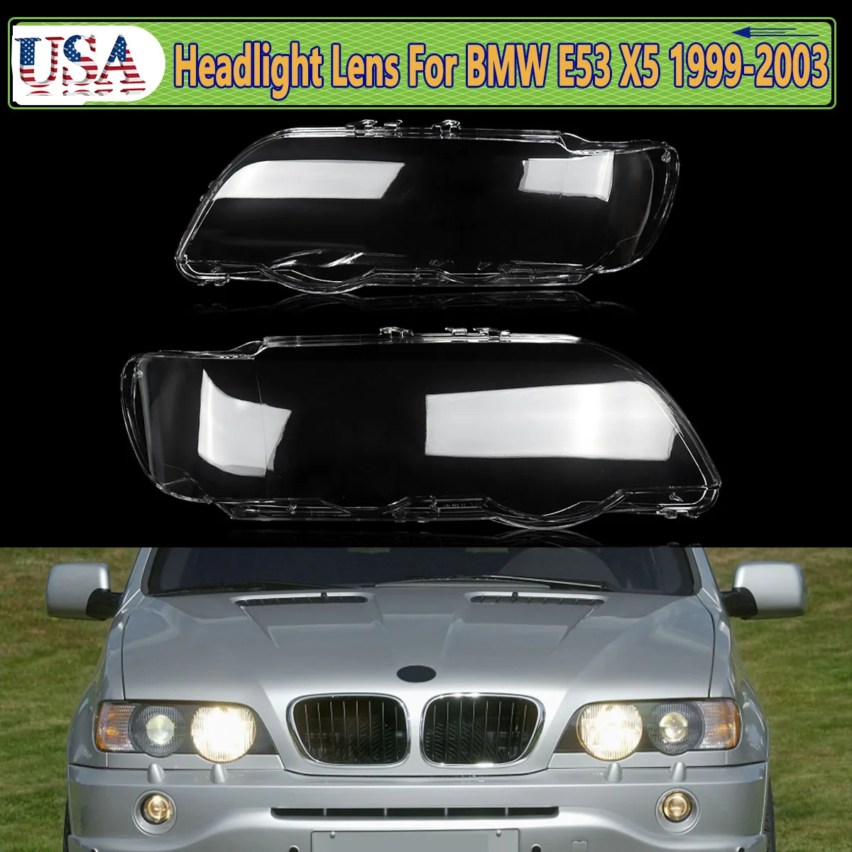 Left+Right Side Headlight Lens Headlamp Cover For BMW X5 E53 1999-03 Transparent
Left+Right Side Headlight Lens Headlamp Cover For BMW X5 E53 1999-03 Transparent